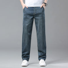 Men's Relaxed Straight Fit Jeans with Stretchy Design for Comfort and Style