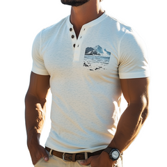 Men's Retro Casual Protective Ocean Element Printed Henley Collar Short Sleeve T-Shirt MTA2584C2TO