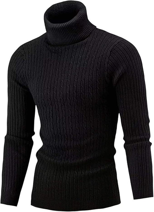 Men's High Neck Cable Knit Sweater - Stylish and Cozy Winter Essential