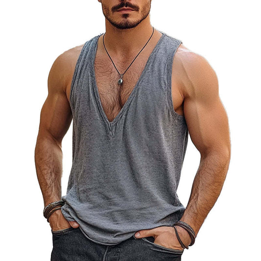 Men's Cotton Blend V-Neck Sports Tank Top MTA1701C7X