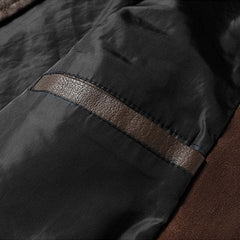 Men's Vintage Double Collar Leather Long Sleeve Zip Fly Bomber Jacket 26675178M