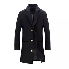 Classic Men's Longline Coat with Gold Button Accents