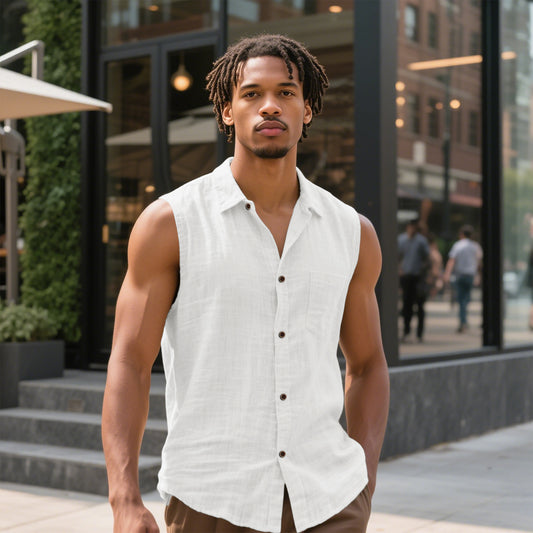 Stylish Sleeveless Button-Up Shirt for Summer Outings