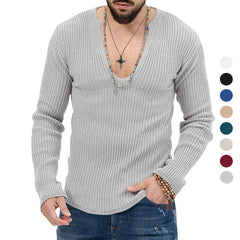 Stylish V-Neck Ribbed Sweater for Men - Perfect for Casual and Fashionable Looks