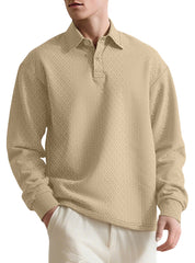 Men's Stylish Long-Sleeve Polo Shirt With Button-Down Collar - Perfect For Casual And Formal Wear