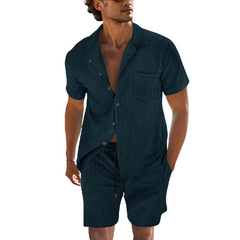 Men's Solid Color Short Sleeve Shorts Holiday Two-piece Set MTA0744D7X