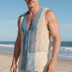 Men's Spring Fashion Lace Splicing Thin Tank Top MTA0748D8P