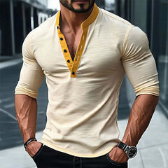 Men's Vintage Slim Fit Henley Neck Stretch Long Sleeve T-Shirt MTA0746D9TO
