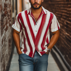 Men's Fashion Casual Striped Contrast Chiffon Short Sleeve Shirt MTA2009C1K