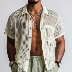 Men's Spring Fashion Woven Hollow Short Sleeve Shirt MTA0889D2P