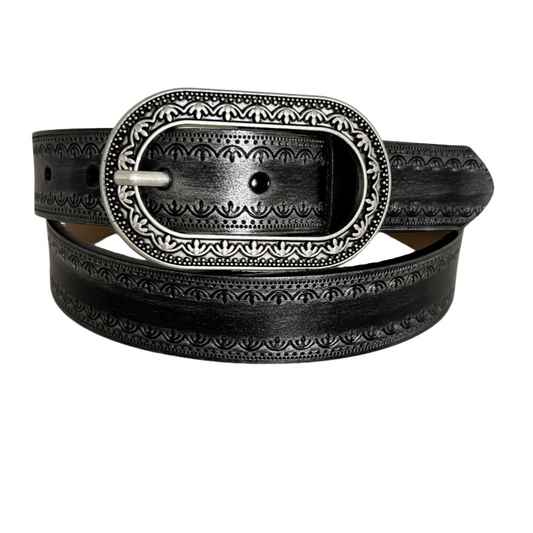 Men's Vintage Distressed Engraved Embossed Genuine Leather Belt 44748904U