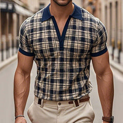 Men's Retro Check Print Colorblock Short-Sleeved Polo Shirt MTA3189C2TO