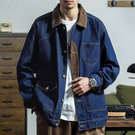 Stylish Denim Jacket with Contrast Elbow Patches for Men