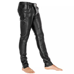 Stylish Fitted Leather-Look Motorcycle Pants for Men - Perfect for Biking and Casual Wear