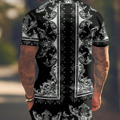 Men's Vacation Cashew Flower Print Short-sleeved Shorts Two-piece Set 77952749X