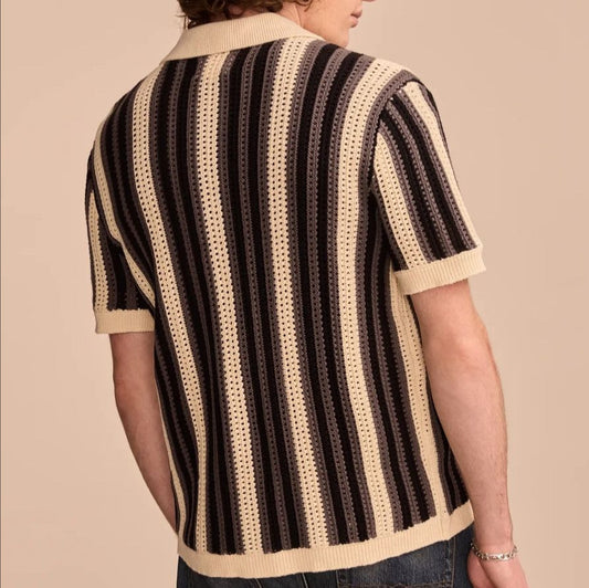 Striped Short-Sleeve Knit Cardigan For Men