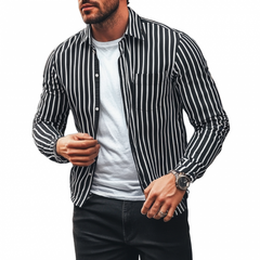 Men's Casual Striped Lapel Loose Long Sleeve Shirt MTA1852C7M