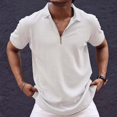 Men's Retro Casual Solid Color Zipper Neck Short Sleeve T-Shirt MTA1978C6TO