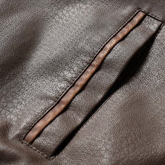 Men's Vintage Double Collar Leather Long Sleeve Zip Fly Bomber Jacket 26675178M