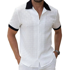 Men's Casual White Jacquard Short-sleeved Shirt 19722716U