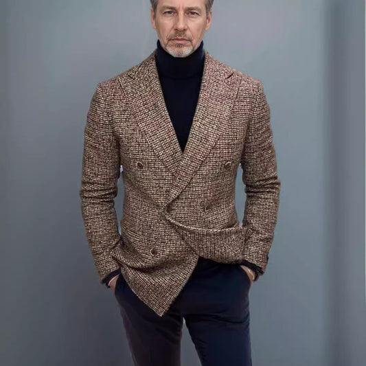 Double-Breasted Houndstooth Blazer For Men - Stylish And Versatile