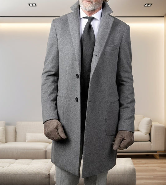 Classic Men's Longline Coat with Gold Button Accents