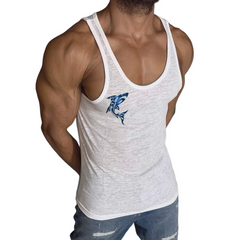 Men's Retro Casual Shark Print Crew Neck Tank Top MTA2759C0TO