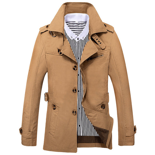 Men's Cotton Trench Coat: Mid-Length, Casual Autumn Outerwear