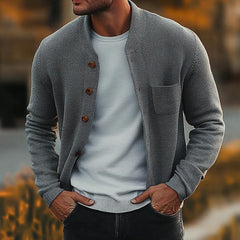 Men's Retro Crew Neck Knitted Chest Pocket Cardigan 89421325Y