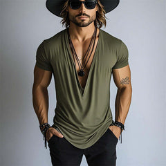 Men's Spring Fashion Simple Swing Collar Short Sleeve T-shirt MTA3126C9P