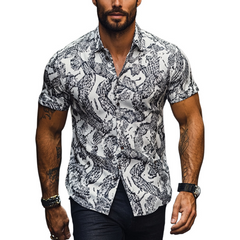 Men's Casual Printed Short Sleeve Lapel Shirt MTA0168D4X