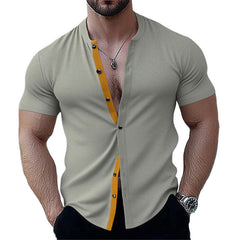 Men's Summer Basic Elastic Slim Short Sleeve Shirt MTA0337D5U