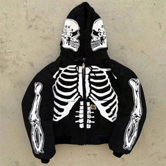 Skull Skeleton Graphic Hooded Jacket - Perfect for Edgy Streetwear Enthusiasts