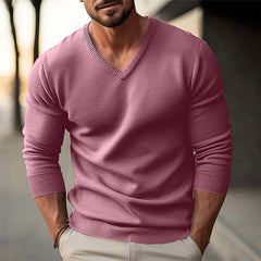 Men's Solid Color V-neck Long-sleeved Knitted Pullover Sweater 59954732X