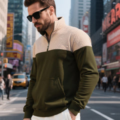 Stylish Color-Block Half-Zip Pullover Sweatshirt for Modern Men