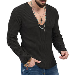 Stylish V-Neck Ribbed Sweater for Men - Perfect for Casual and Fashionable Looks