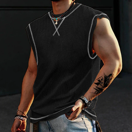 Men's Casual Waffle Crew Neck Loose Tank Top MTA1835C2M