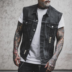 Vintage Route 66 Denim Vest for Motorcycle Enthusiasts