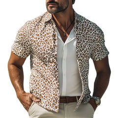 Men's Summer Fashion Giraffe Texture Print Casual Short Sleeve Shirt MTA0101D7U
