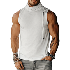Men's Stylish Pile Collar Zipper Decorative Cotton Slim Fit Tank Top MTA0287D0M