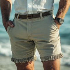 Men's Summer Retro Light Green Tassel Patchwork Shorts MTA3150C4U