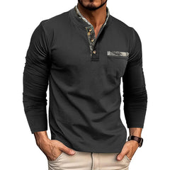 Men's Casual Henley Shirt with Camouflage Accents - Perfect for Everyday Wear