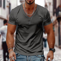 Men's Solid Color Casual V-neck Cotton Short-sleeved T-shirt 98171741X