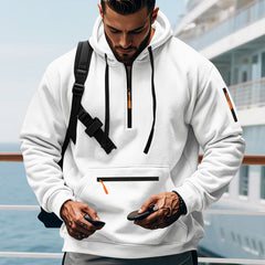 Men's Stylish Hoodie with Half-Zip Closure and Functional Pockets - Perfect for Casual Wear