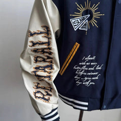 Embroidered Baseball Jacket with Unique Cross and Number Design for Casual Wear