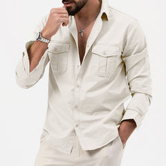 Men's Casual Button-Up Shirt With Chest Pockets - Perfect For Spring And Summer