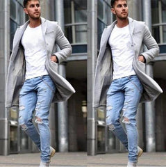 Stylish Gray Overcoat With Casual Denim Jeans Outfit