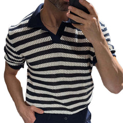 Men's Knitted Striped Casual Short-sleeved POLO Shirt MTA1767C1X
