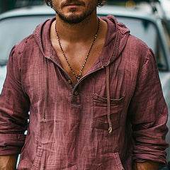 Men's Vintage Cotton And Linen Chest Pocket Hooded Sweatshirt 57684417Y