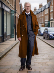 Classic Brown Overcoat with Matching Suit Set - Perfect for Formal and Casual Wear
